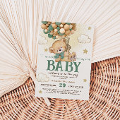 Bear Green Balloons Babydusche Einladung