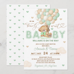 Bear Green Balloons Geschlecht Neutral Baby Dusche Einladung