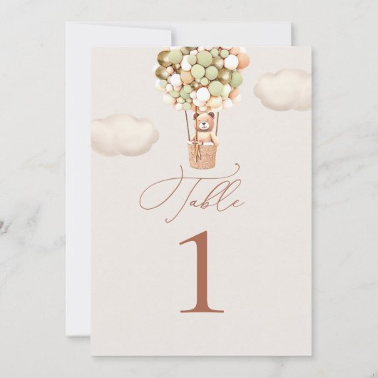 Bear Green Gold Balloons Tischnummer (Rückseite)