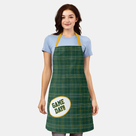 Bear Green & Gold Karierte Pattern Game Day Schürze (Getragen)