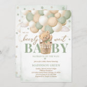 Bear Green Hot Air Ballon Babydusche Einladung (Vorne/Hinten)
