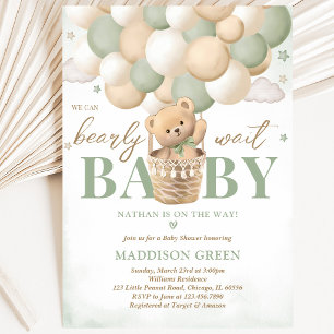 Bear Green Hot Air Ballon Babydusche Einladung