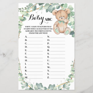 Bear Greenery Baby ABC Baby Shower Game Card Flyer