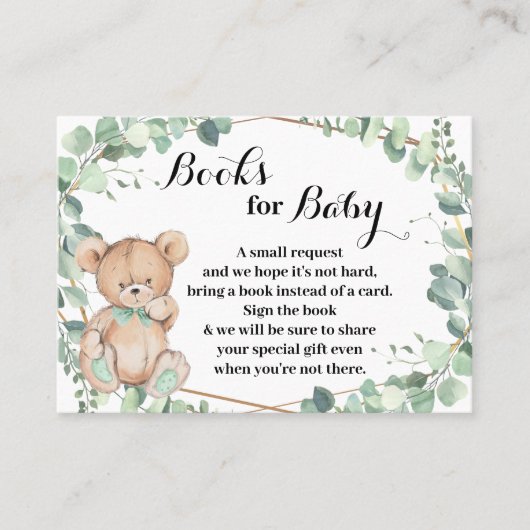 Bear Greenery Bringen Sie ein Buch Baby Shower Car Platzkarte (Vorderseite)
