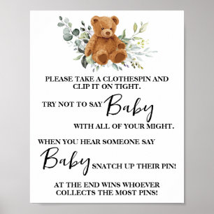 Bear Greenery Dont sagen Baby Clothespin Duschspie Poster