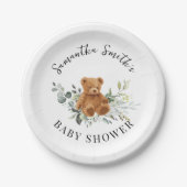 Bear Greenery Eucalyptus Baby Dusche Runde Pappteller (Vorderseite)
