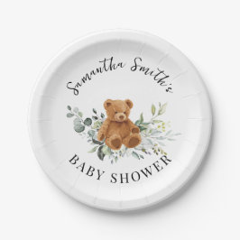 Bear Greenery Eucalyptus Baby Dusche Runde Pappteller