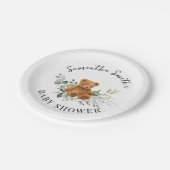 Bear Greenery Eucalyptus Baby Dusche Runde Pappteller (Schrägansicht)