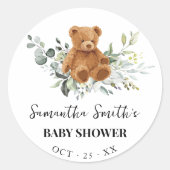 Bear Greenery Eucalyptus Baby Shower Runder Aufkleber (Vorderseite)
