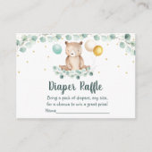 Bear Greenery Gold Baby Duschdusche Windeln Raffle Begleitkarte (Vorderseite)
