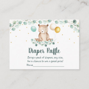 Bear Greenery Gold Baby Duschdusche Windeln Raffle Begleitkarte