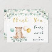 Bear Greenery Gold Baby Dusche Vielen Dank Dankeskarte (Vorne/Hinten)