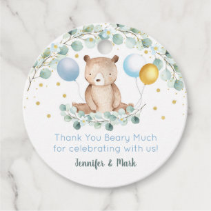 Bear Greenery Gold Blue Baby Dusche Vielen Dank Geschenkanhänger