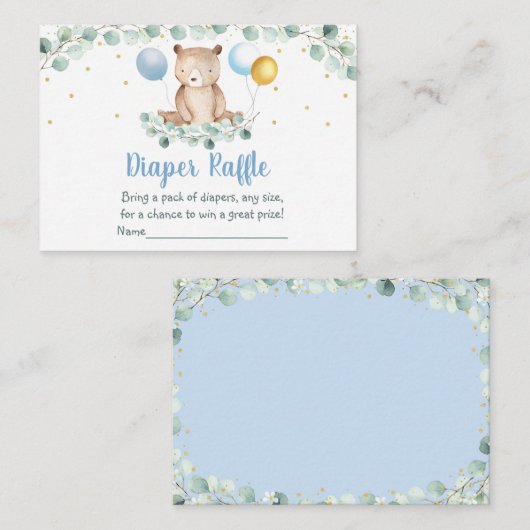 Bear Greenery Gold Blue Baby Dusche Windelwanne Wi Begleitkarte (Vorne/Hinten)