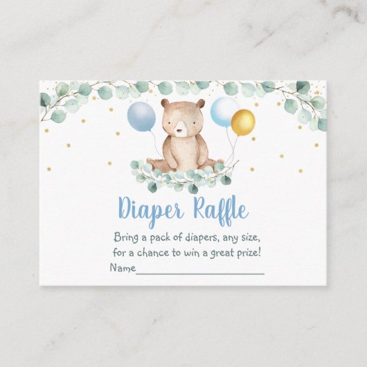Bear Greenery Gold Blue Baby Dusche Windelwanne Wi Begleitkarte (Vorderseite)
