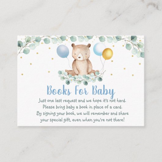 Bear Greenery Gold Blue Baby Shower Buy Request Begleitkarte (Vorderseite)