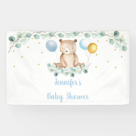 Bear Greenery Gold Blue Boy Baby Dusche Banner