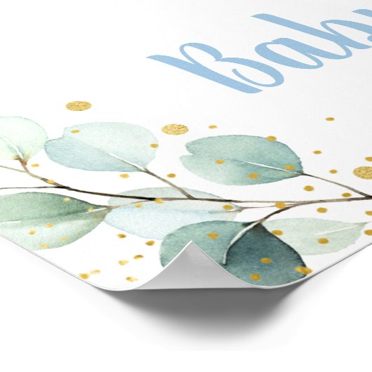 Bear Greenery Gold Blue Boy Baby Dusche Willkommen Poster (Ecke)