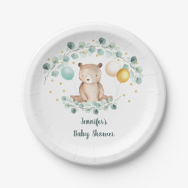 Bear Greenery Gold Gender Neutral Baby Dusche Pappteller