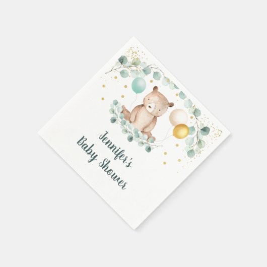 Bear Greenery Gold Gender Neutral Baby Dusche Serviette (Ecke)