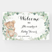 Bear Greenery Gold Welcome Baby Shower Banner (Horizontal)