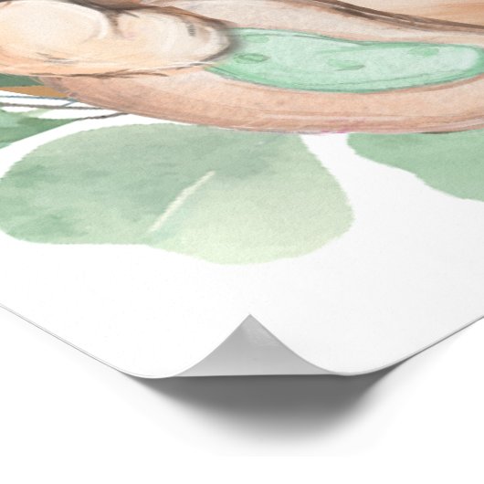 Bear Greenery Gold Welcome Baby Shower Poster (Ecke)