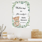 Bear Greenery Gold Welcome Baby Shower Poster (Küche)