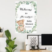Bear Greenery Gold Welcome Baby Shower Poster (Heimbüro)