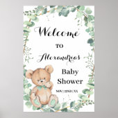 Bear Greenery Gold Welcome Baby Shower Poster (Vorne)