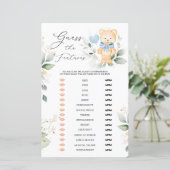 Bear Greenery Guess Baby Features Baby Shower Game (Stehend Vorderseite)