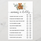 Bear Greenery Mama oder Vater Baby Shower Game Car Flyer (Vorne)