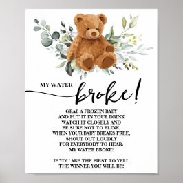 Bear Greenery mein Water Broke Baby Duschzeichen Poster