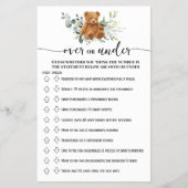 Bear Greenery Over oder Under Baby Shower Game Car Flyer (Vorne)