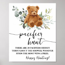 Bear Greenery Schnuller Hunt Baby Shower Game Schi Poster