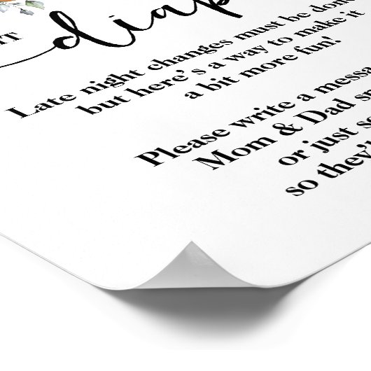 Bear Greenery Spate Night Diapers Baby Shower Game Poster (Ecke)