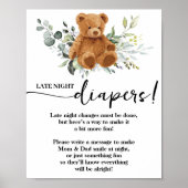 Bear Greenery Spate Night Diapers Baby Shower Game Poster (Vorne)