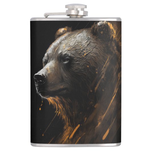 Bear Grizzly Portrait Art Collection Flachmann (Vorderseite)