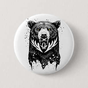 Bear Grizzly Wild Animal Nature Illustration Art Button