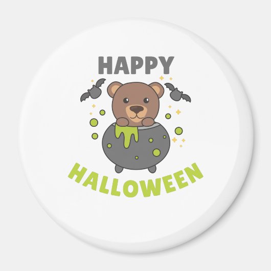 Bear Happy Halloween Cauldron Bat Magnet (Vorne)