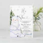 Bear He or she Evergreen Winter Gender Reveal Einladung (Stehend Vorderseite)