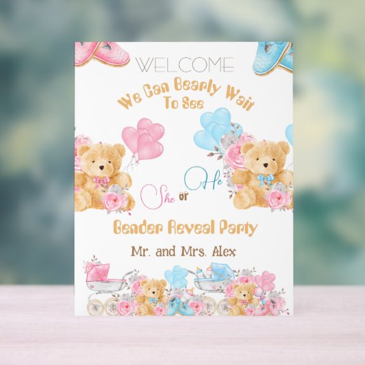Bear He or she Gender Reveal Willkommen Acrylschild (Neutral)