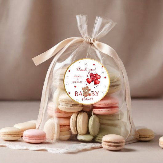 Bear Heart Balloons red Baby Shower Runder Aufkleber