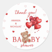 Bear Heart Balloons red Baby Shower Runder Aufkleber (Vorderseite)