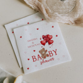 Bear Heart Balloons red Baby Shower Serviette