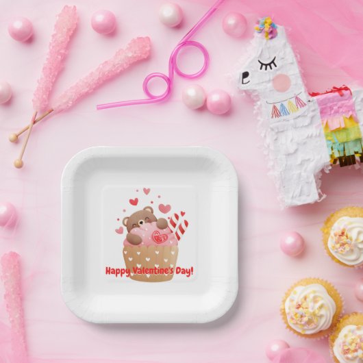 Bear Hearts Candy Valentine Cupcake Pappteller (Party)