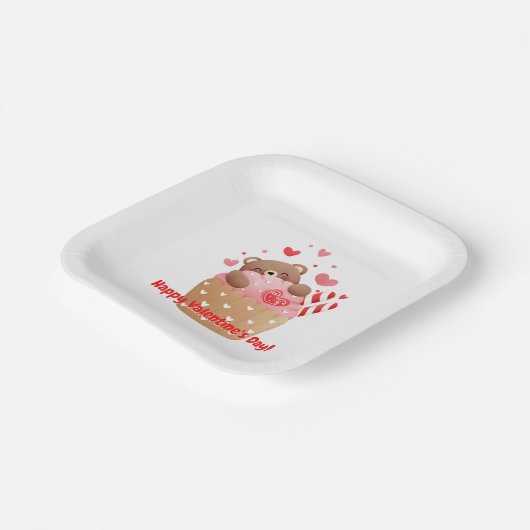 Bear Hearts Candy Valentine Cupcake Pappteller (Gewinkelt)
