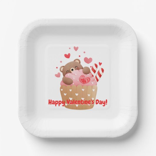 Bear Hearts Candy Valentine Cupcake Pappteller (Vorderseite)