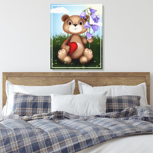 Bear Holding Bouquet Blume-39920 Leinwanddruck (Insitu (Schlafzimmer))