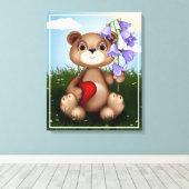 Bear Holding Bouquet Blume-39920 Leinwanddruck (Insitu (Holzboden))