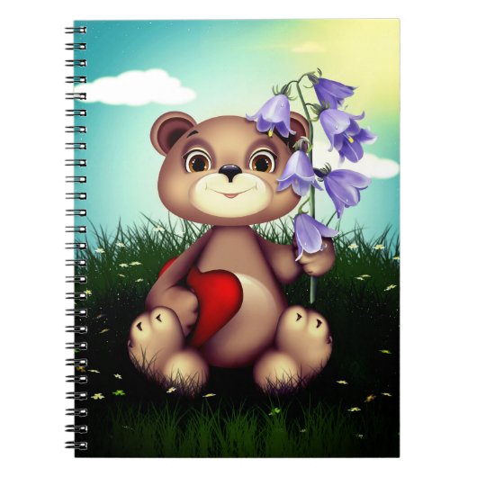 Bear Holding Bouquet Blume-39920 Notizblock (Vorderseite)